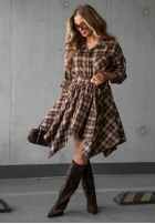Spódniczka mini w kratę Effortless Chic czekoladowa