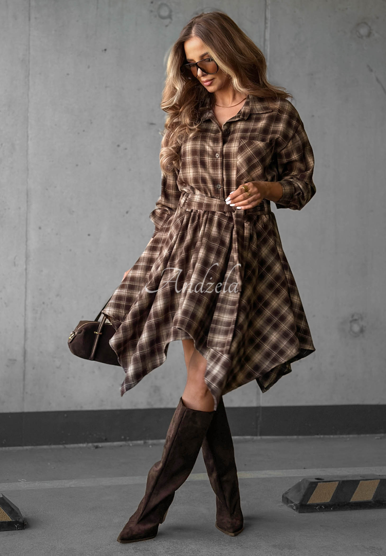 Effortless Chic Chocolate-Colored Checkered Viscose Mini Skirt