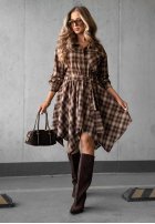 Spódniczka mini w kratę Effortless Chic czekoladowa