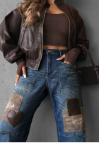 Spodnie jeansowe mom fit z naszywkami Clouded Morning ciemnoniebieskie