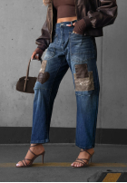 Spodnie jeansowe mom fit z naszywkami Clouded Morning ciemnoniebieskie
