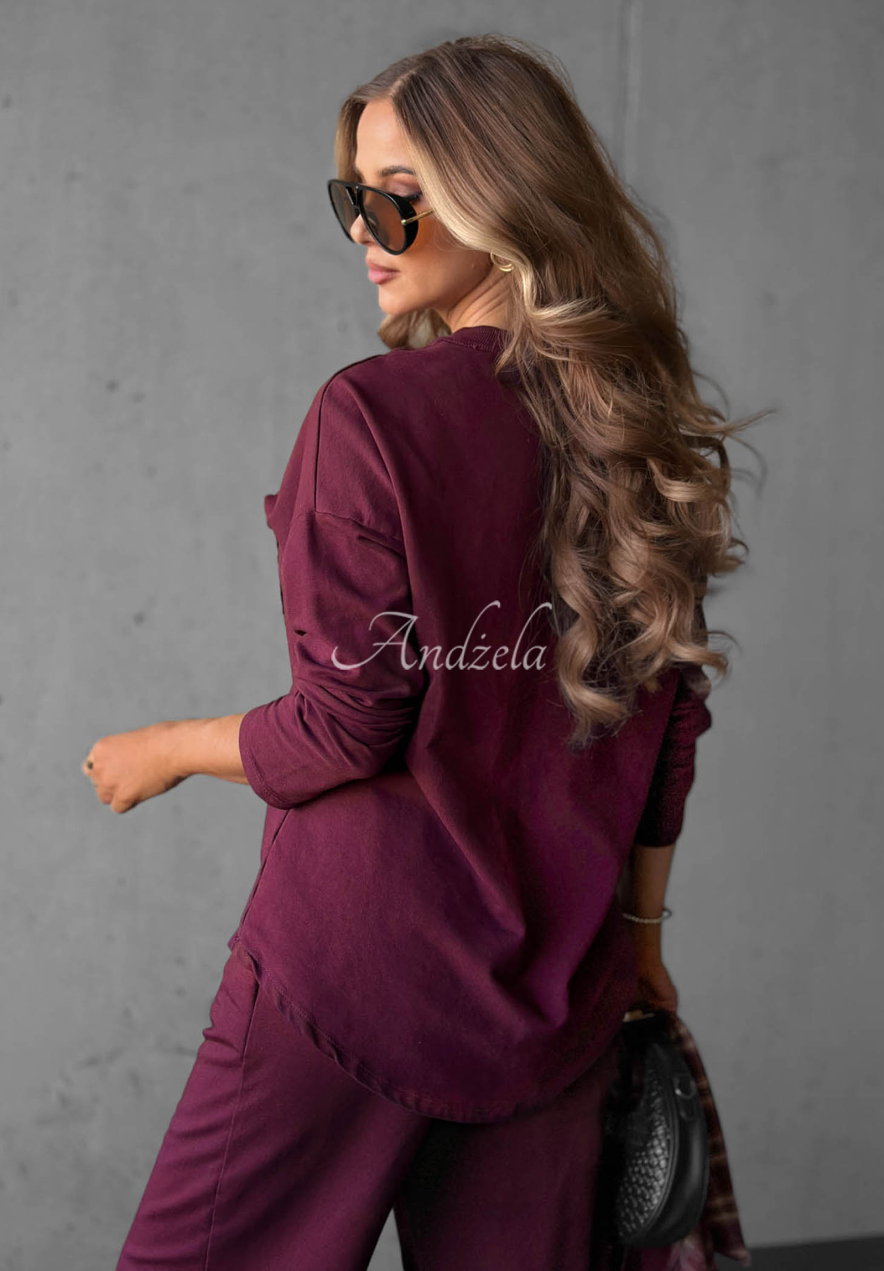 Simple Day Cotton Sweatshirt with Pocket, Berry Blue