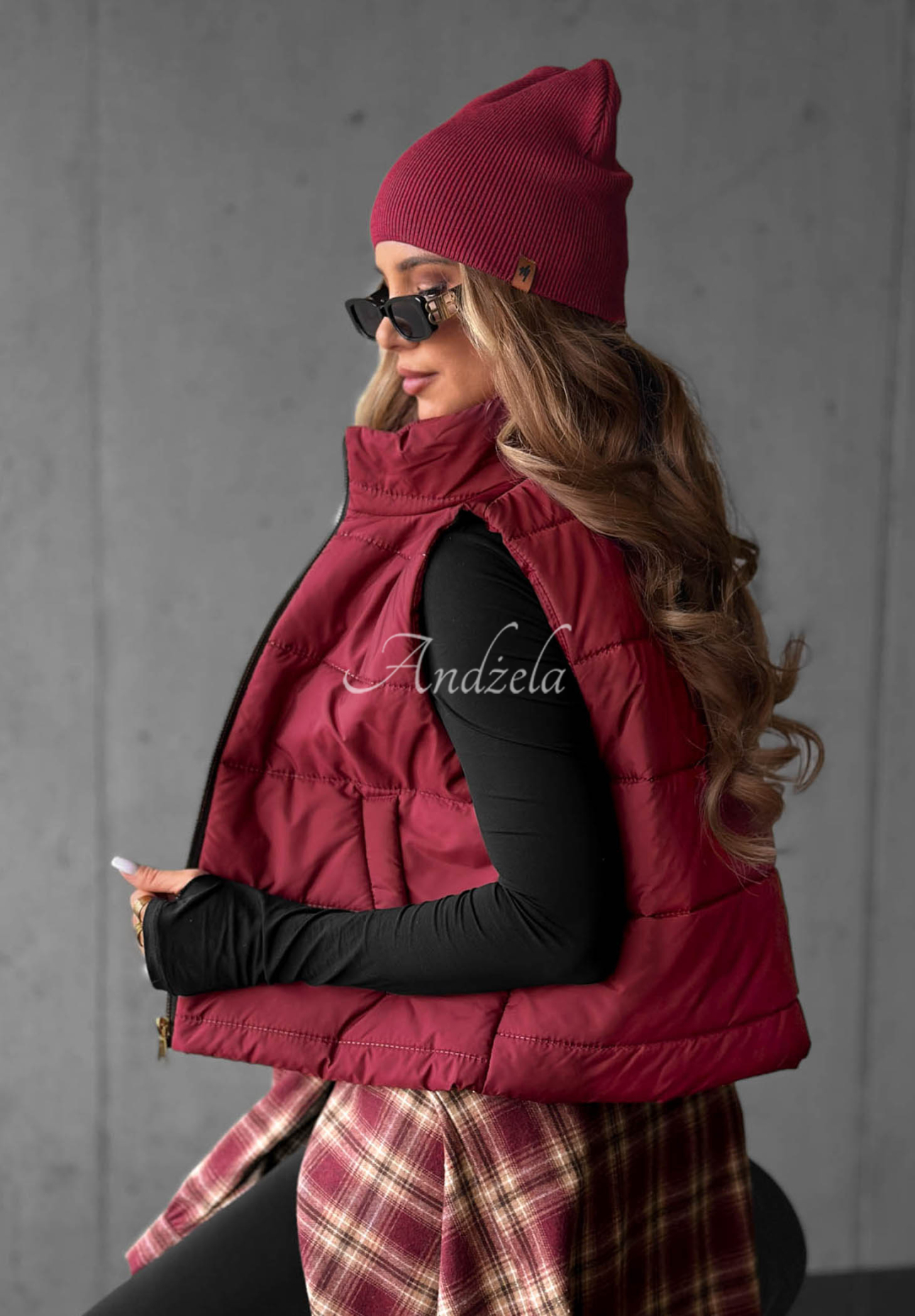 Pikowana kamizelka ze stójką Autumn Touch burgundowa