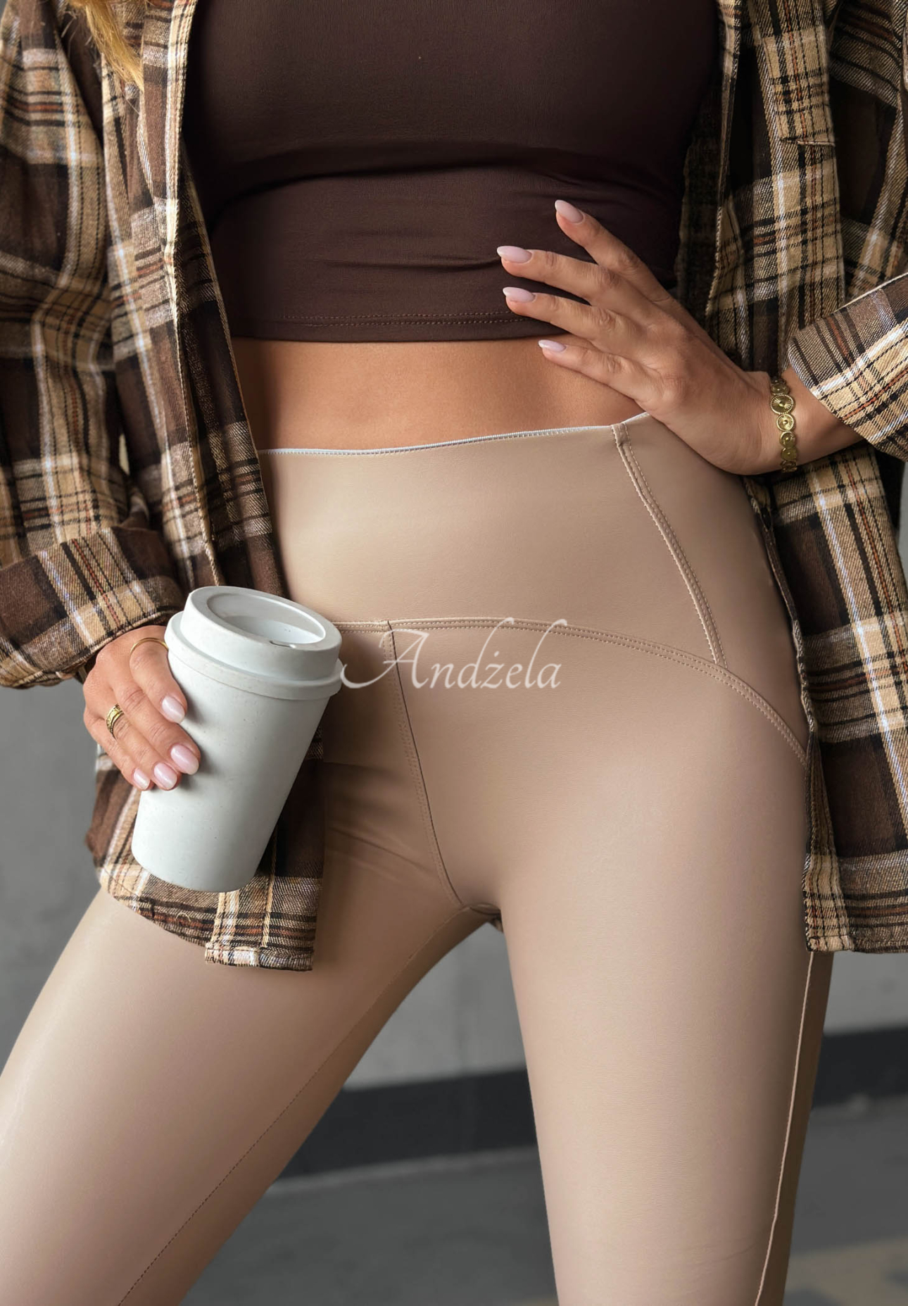 Skórzane legginsy What’s Your Number beżowe