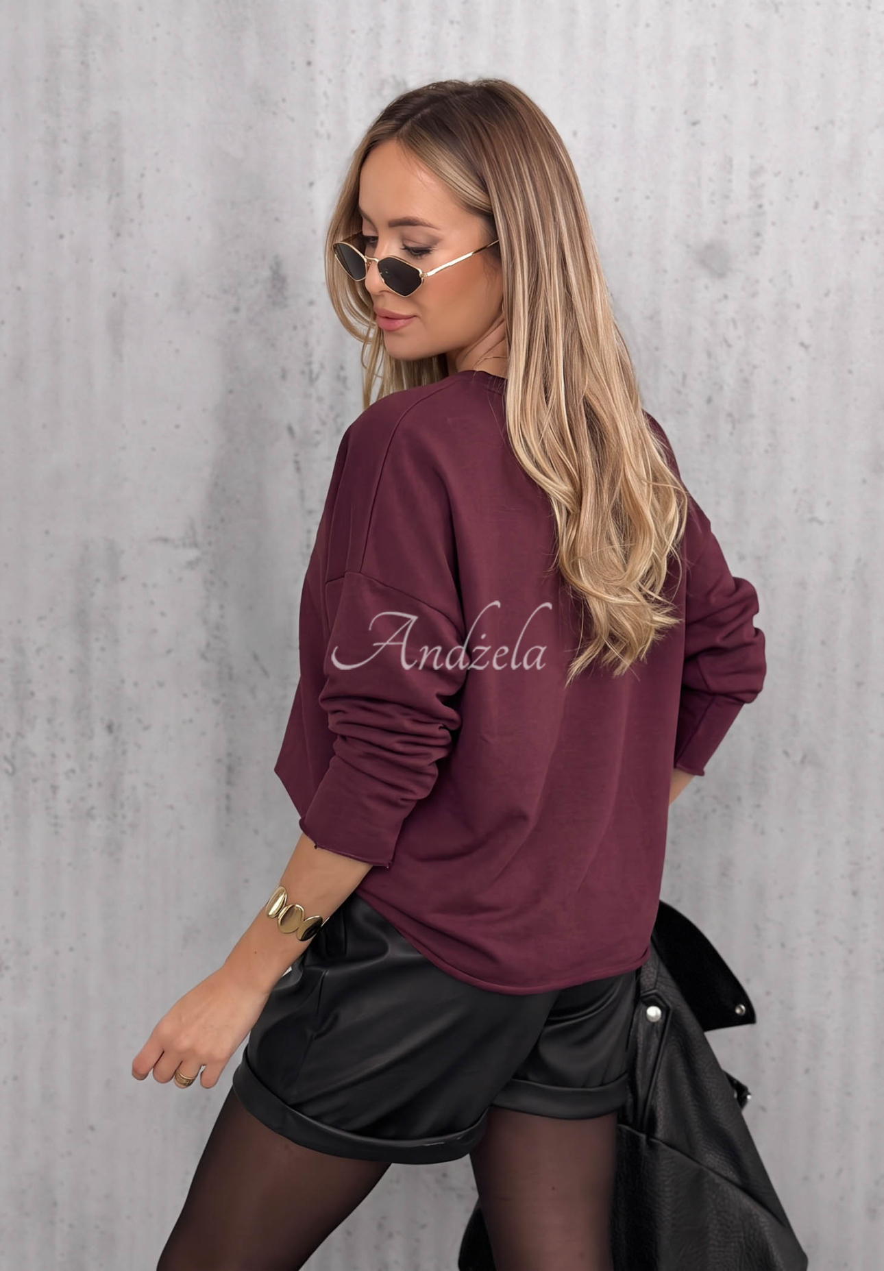 Bawełniana bluzka longsleeve z aplikacją Golden Rossa jagodowa