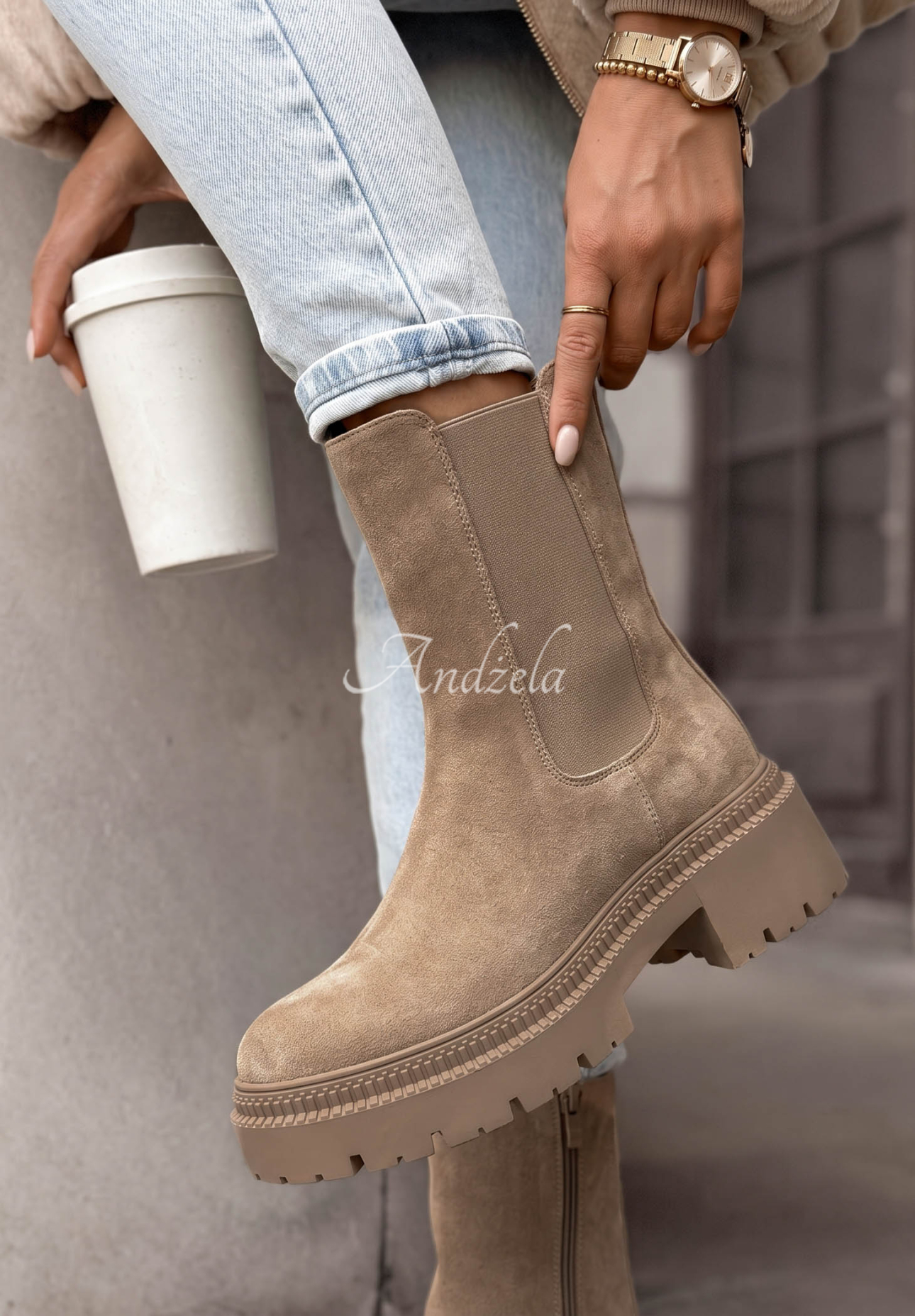 Maple Trail Beige Suede Ankle Boots