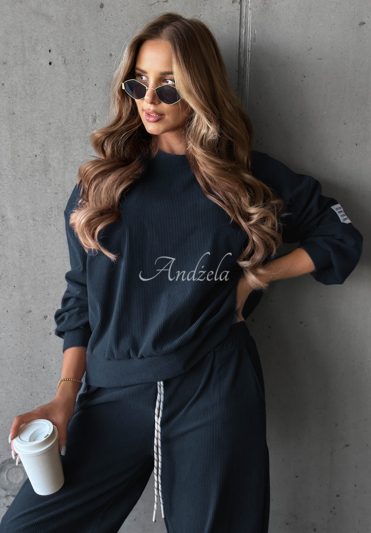 Endless Comfort Navy Blue Viscose Corduroy Sweatsuit Set
