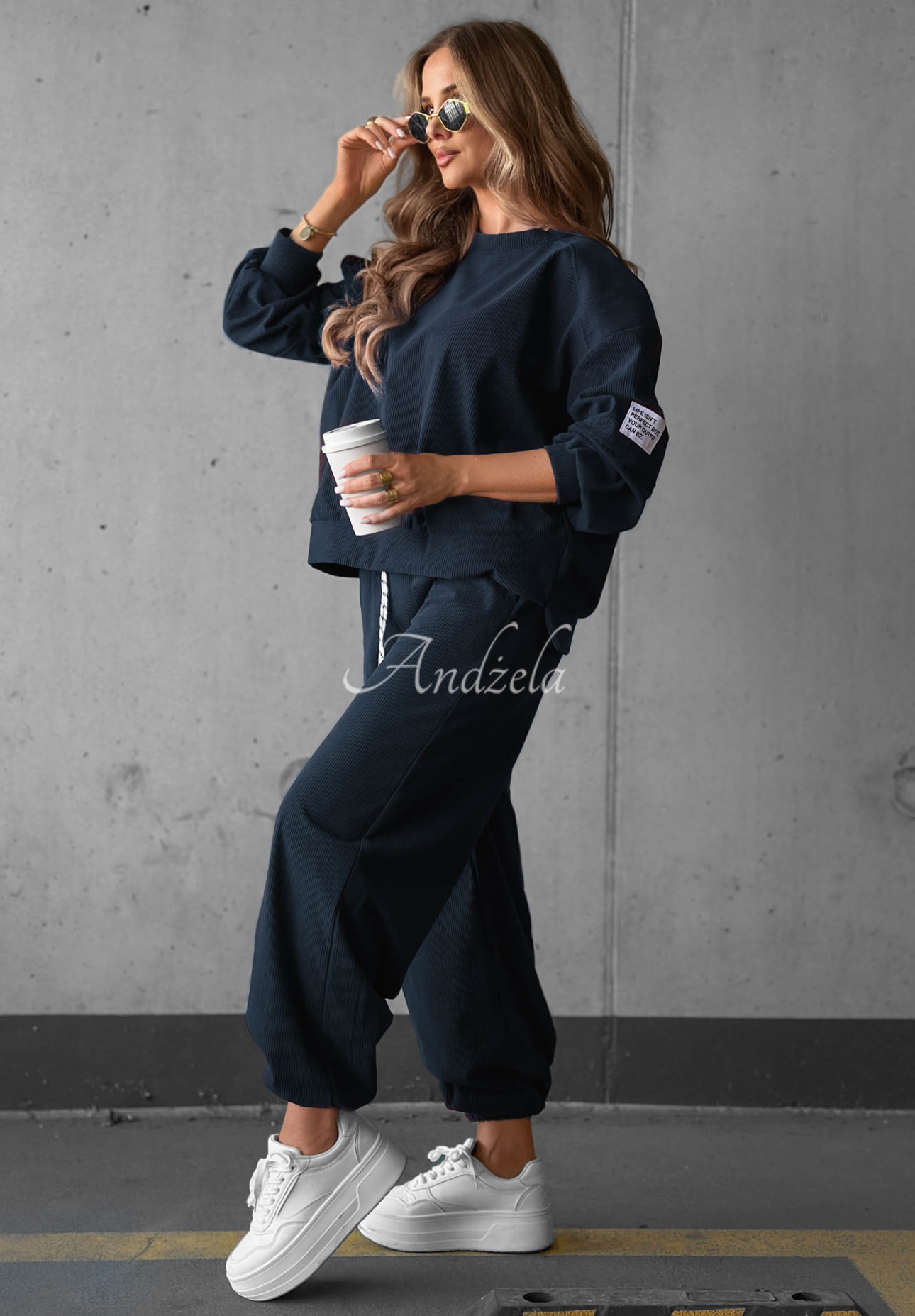 Endless Comfort Navy Blue Viscose Corduroy Sweatsuit Set