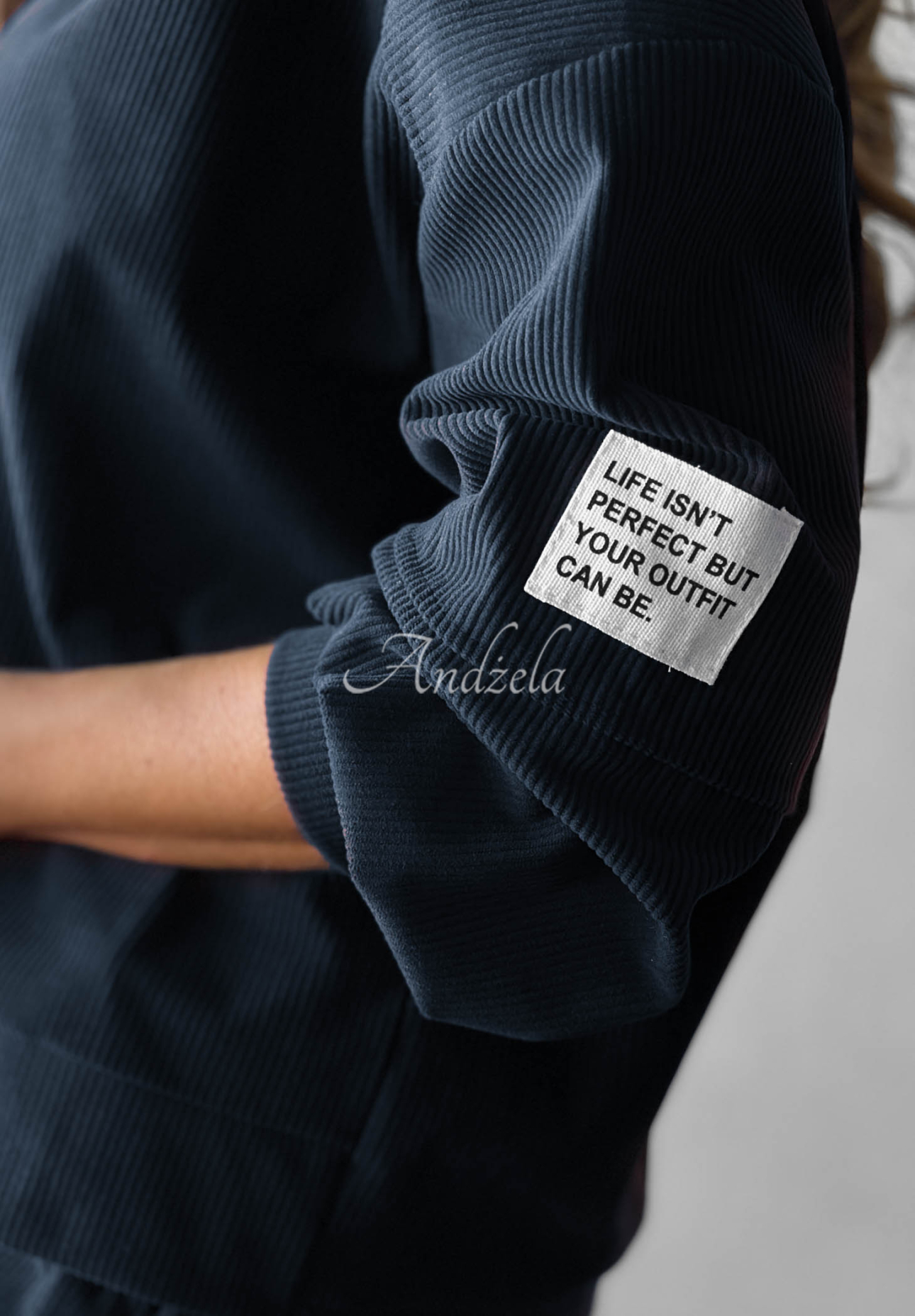 Endless Comfort Navy Blue Viscose Corduroy Sweatsuit Set
