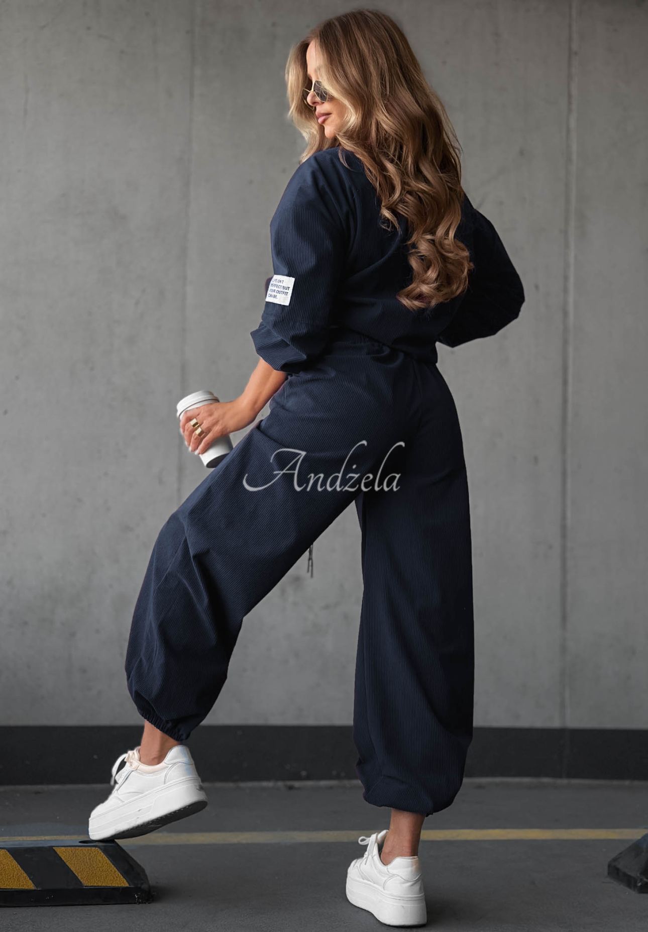 Endless Comfort Navy Blue Viscose Corduroy Sweatsuit Set