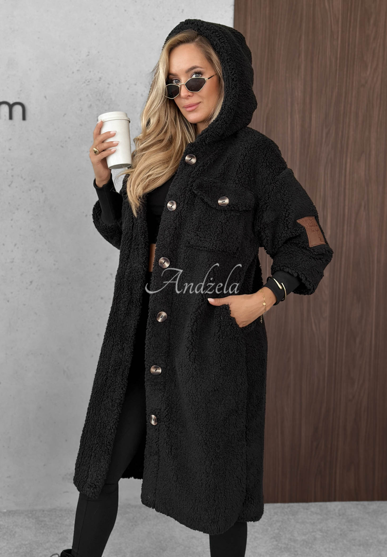 Just Enough Long Black Sheepskin Coat
