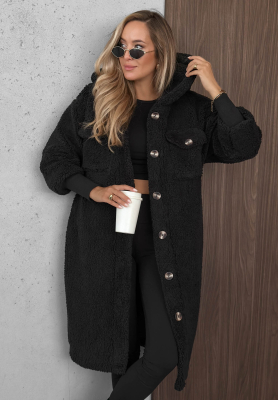 Just Enough Long Black Sheepskin Coat
