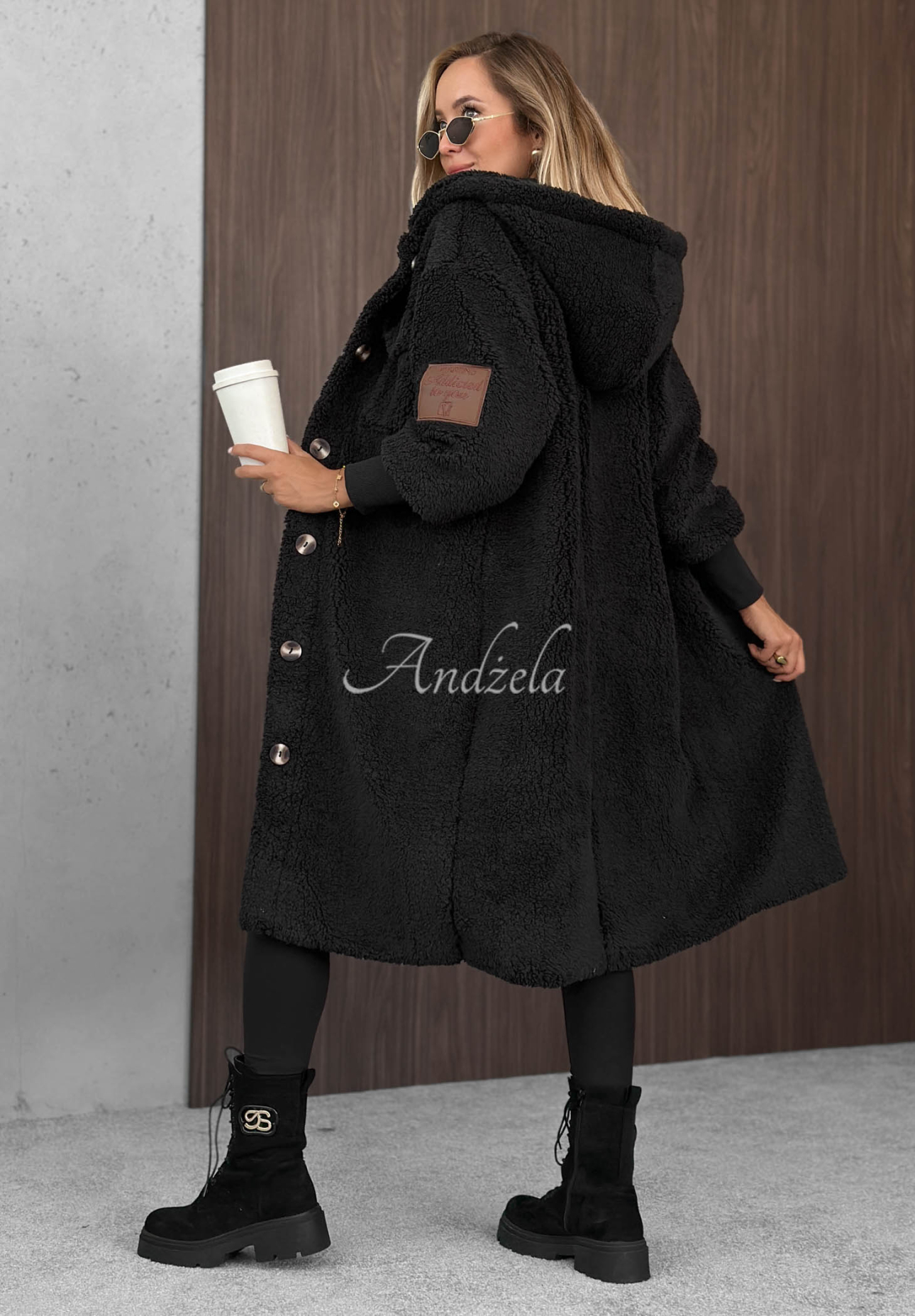 Just Enough Long Black Sheepskin Coat