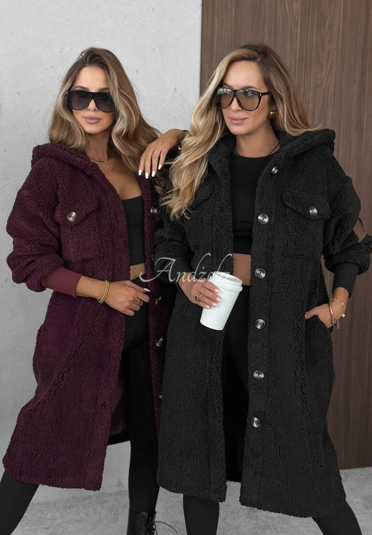 Just Enough Long Shearling Coat in Berry