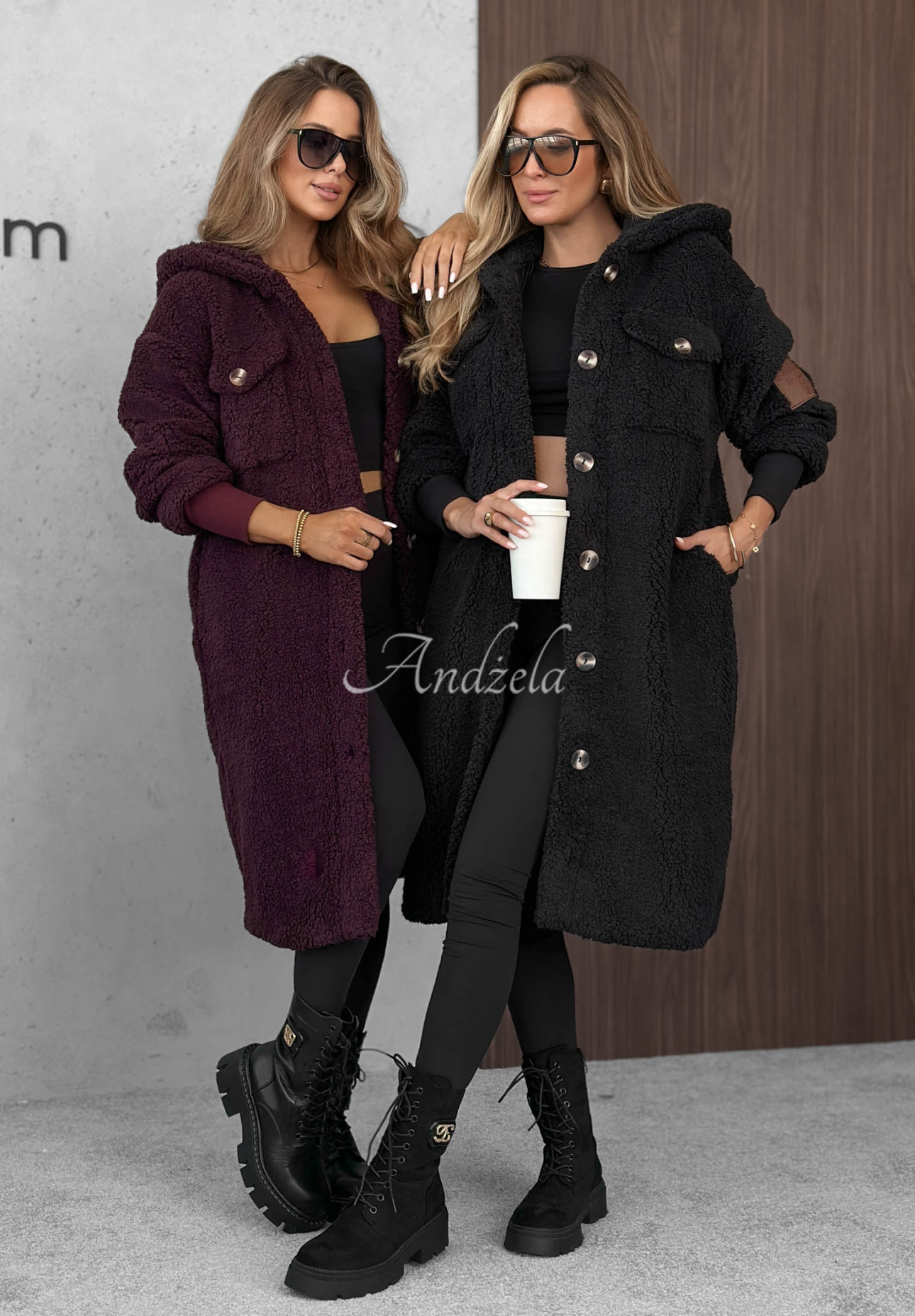 Just Enough Long Shearling Coat in Berry