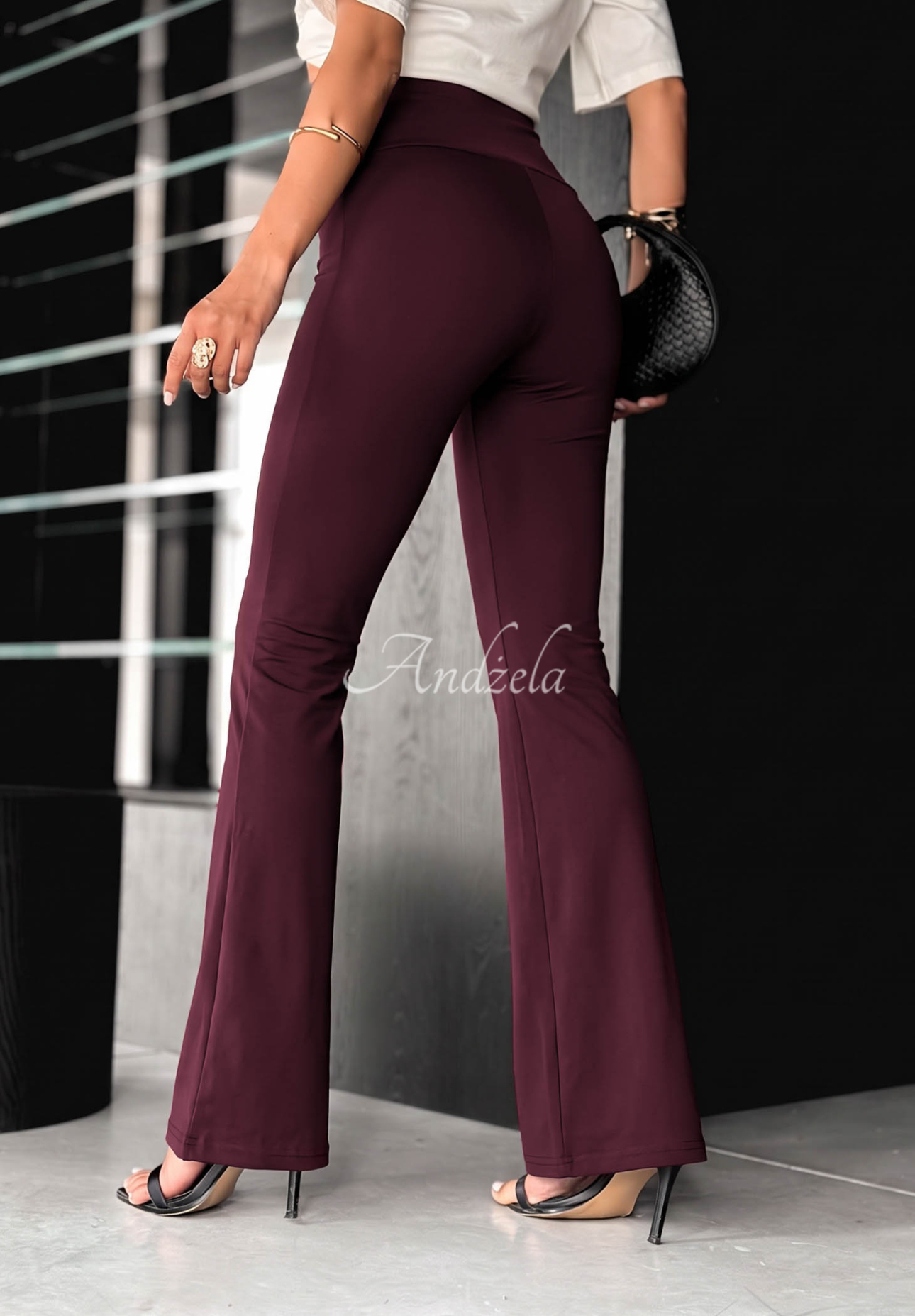 Talk With Me Blueberry-Colored Viscose Bell-Bottom Leggings with Ruffles