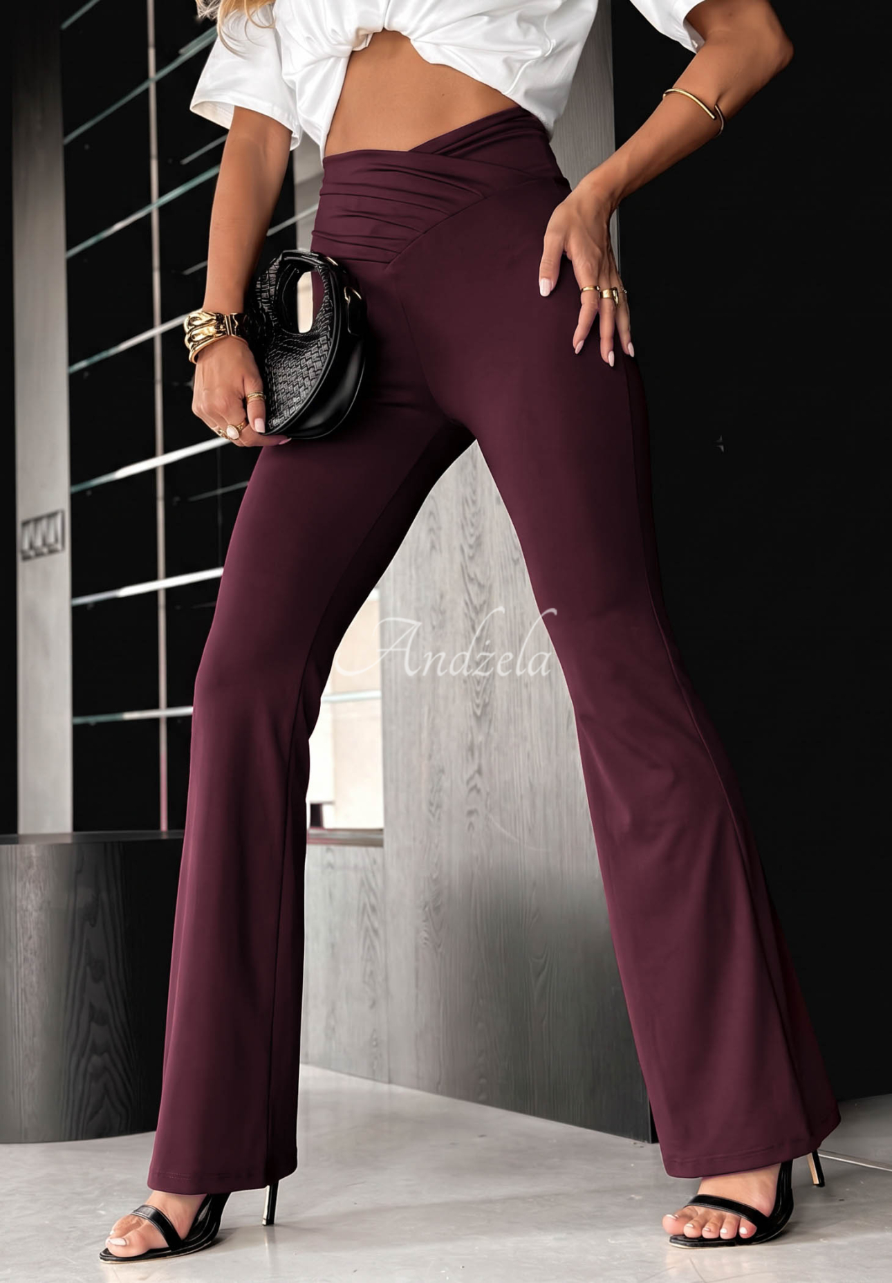 Talk With Me Blueberry-Colored Viscose Bell-Bottom Leggings with Ruffles