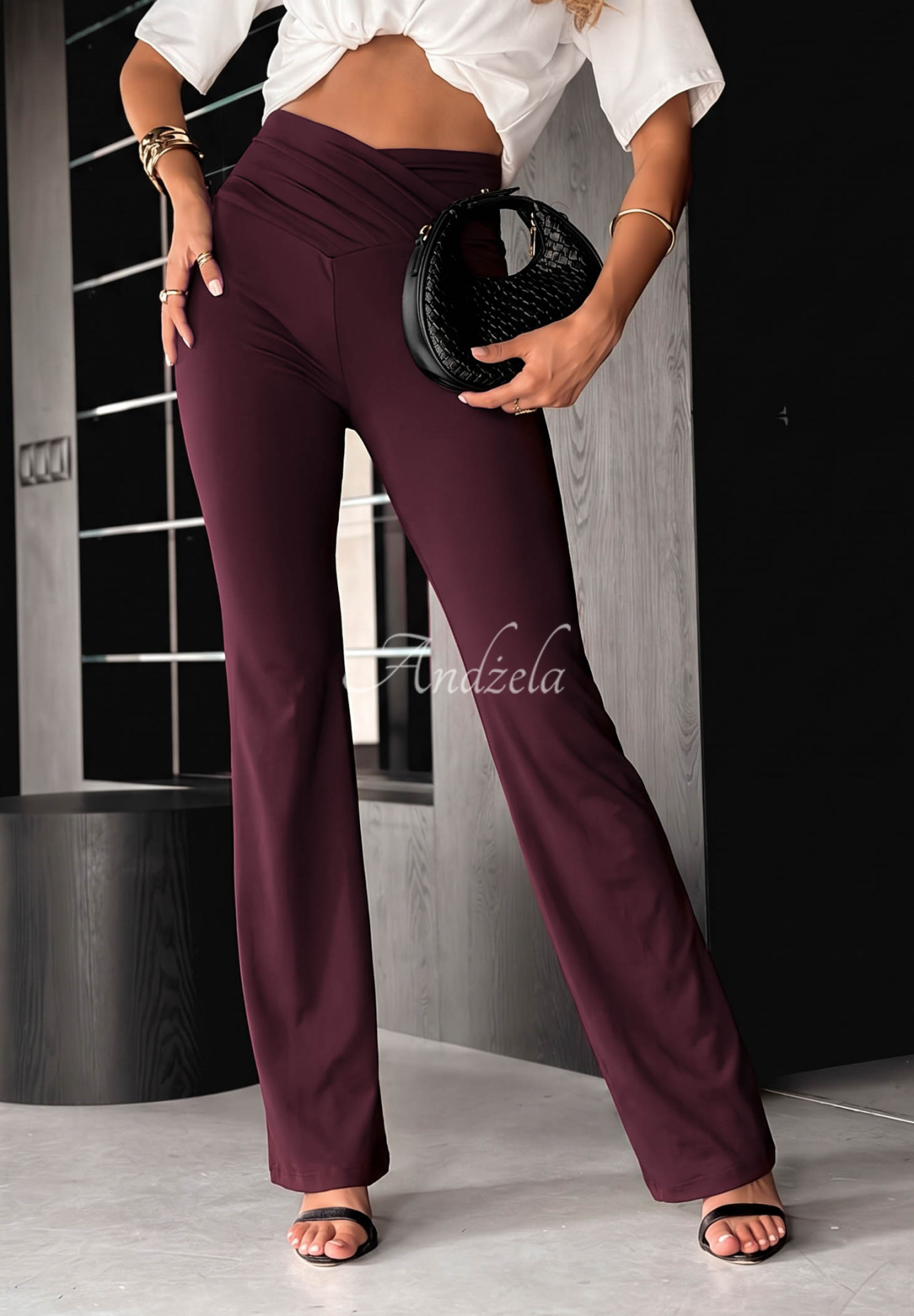 Talk With Me Blueberry-Colored Viscose Bell-Bottom Leggings with Ruffles
