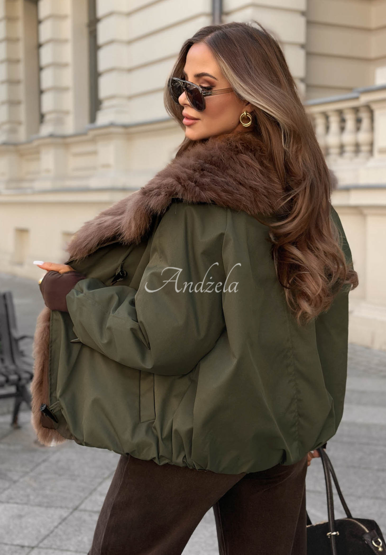 Puchowa kurtka bomberka z futerkiem Northern Maple khaki
