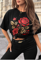 T-shirt z nadrukiem Pixi Rose czarny