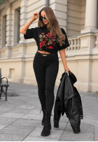 Spodnie jeansowe skinny But First Coffee czarne