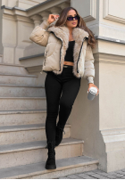 Krótka pikowana kurtka bomberka z futerkiem Alpine Cozy ecru