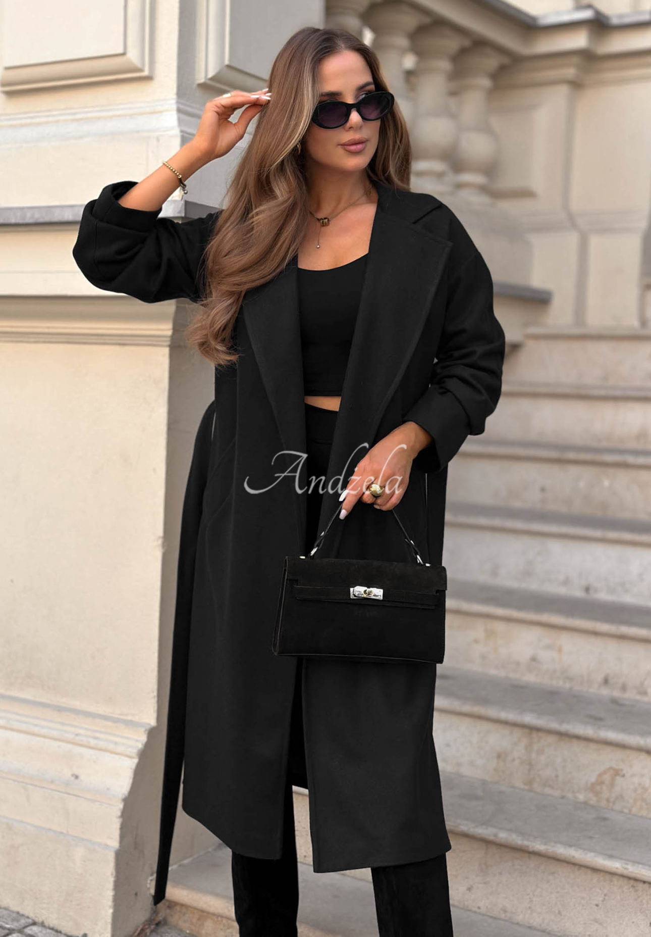Quiet Autumn Long Wool Coat with Belt, Black