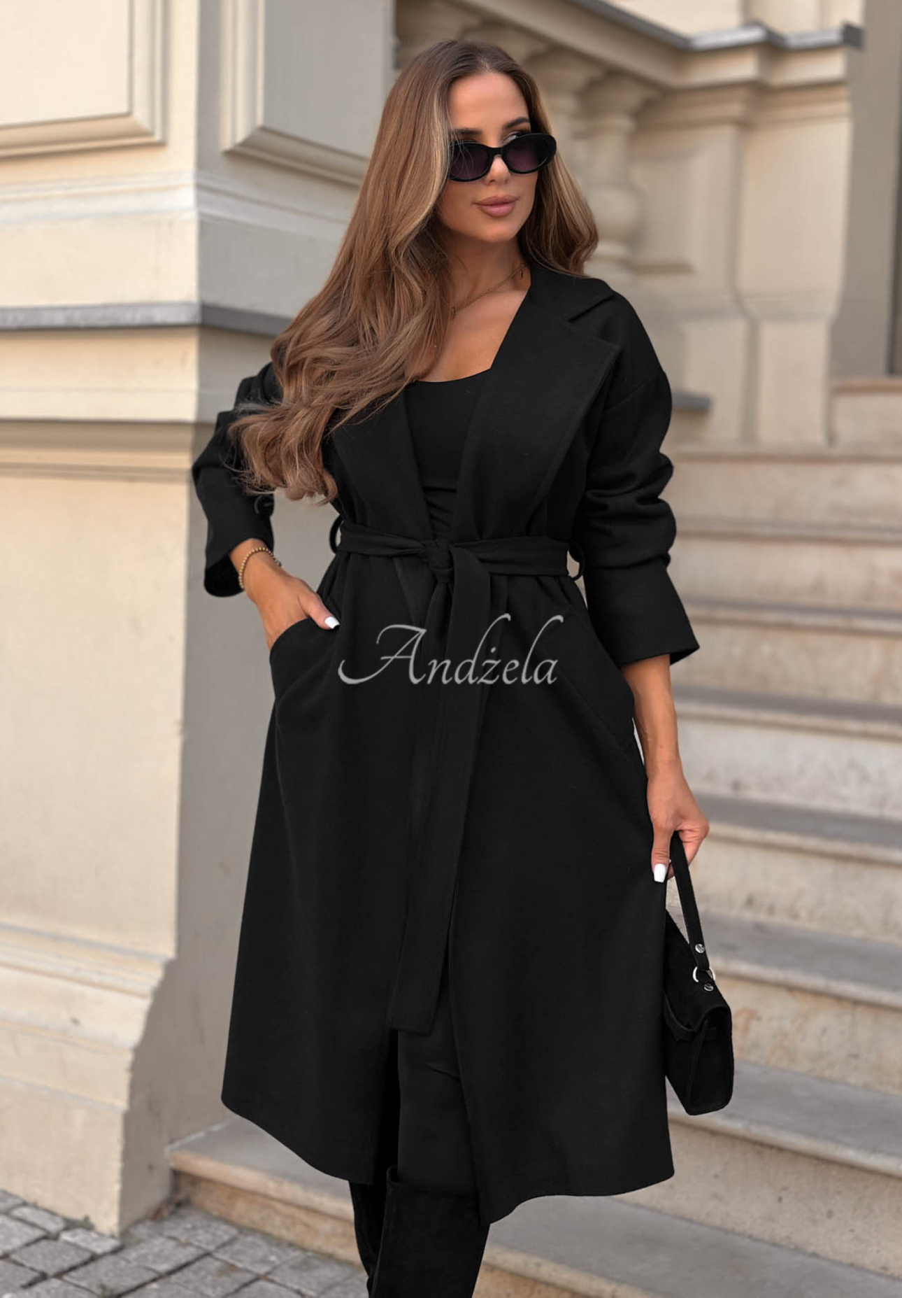 Quiet Autumn Long Wool Coat with Belt, Black