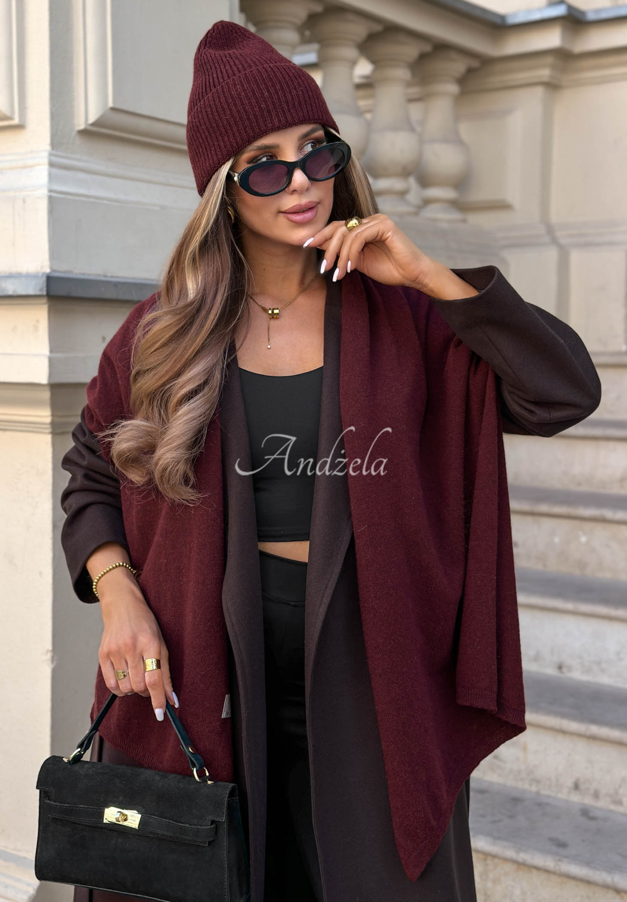 Arctic Romance Burgundy Wool and Cashmere Hat and Scarf Set