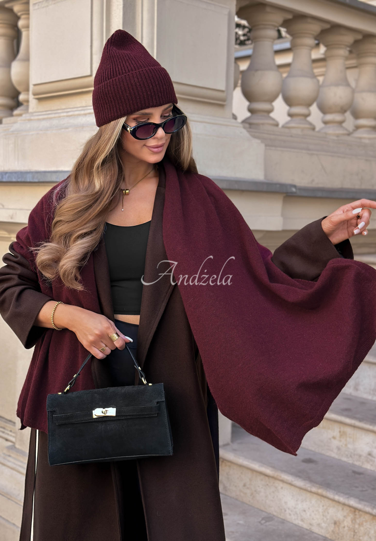Arctic Romance Burgundy Wool and Cashmere Hat and Scarf Set