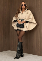 Elegancki płaszcz ponczo z paskiem Autumn Lady czerwony