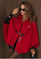 Elegancki płaszcz ponczo z paskiem Autumn Lady czerwony