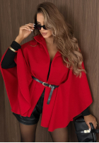 Elegancki płaszcz ponczo z paskiem Autumn Lady czerwony