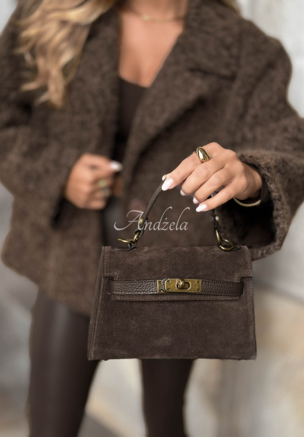 Mellow Season Chocolate-Colored Suede Handbag with Handle
