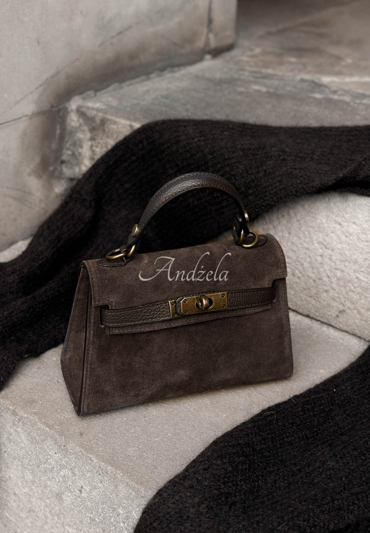 Mellow Season Chocolate-Colored Suede Handbag with Handle