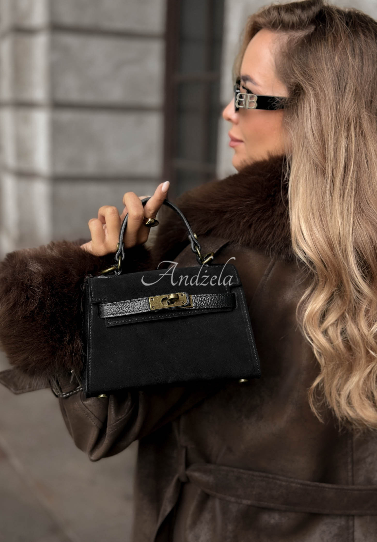 Mellow Season Black Suede Handbag with Handle