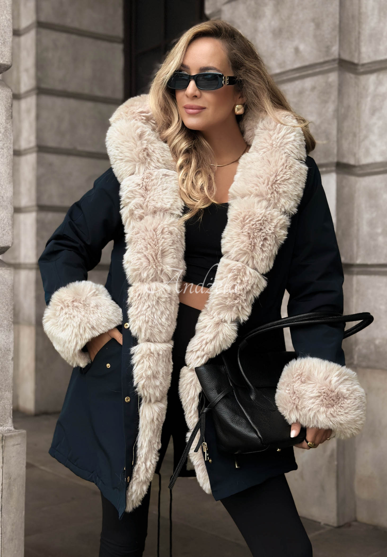 Stay Warm Navy Blue Parka Jacket with Fur Lining