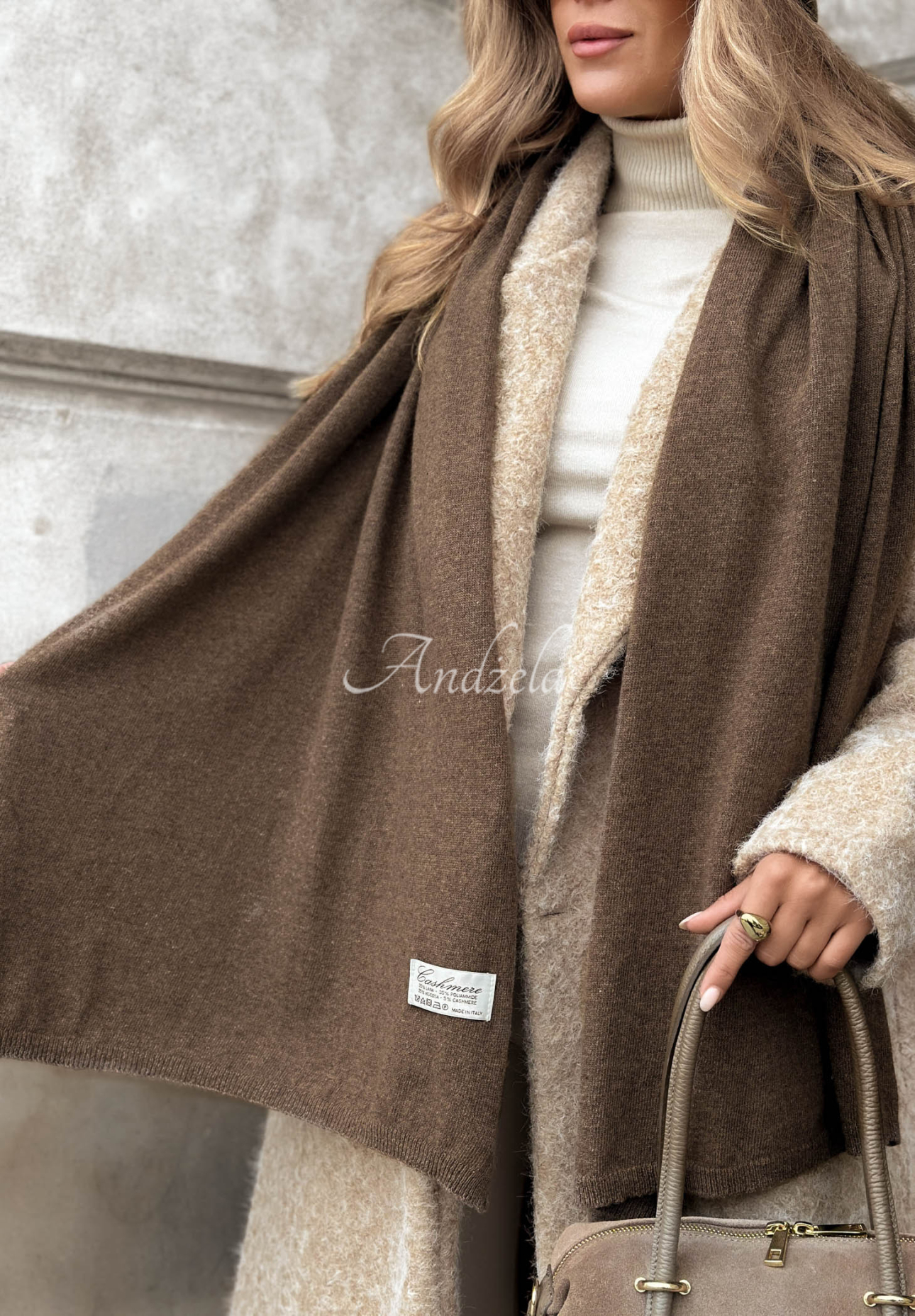 Arctic Romance Mocha Wool and Cashmere Hat and Scarf Set