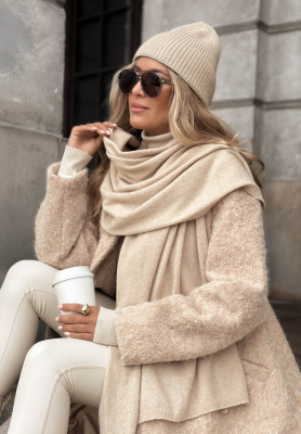 Komplet czapka i szalik z wełną i kaszmirem Arctic Romance beżowy