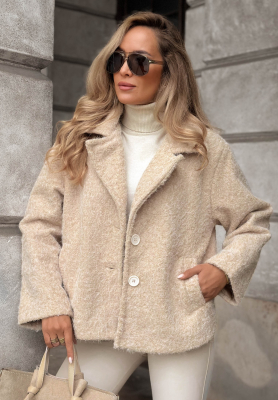 Rainy Avenue Short Beige Sheepskin Coat with Wool Lining