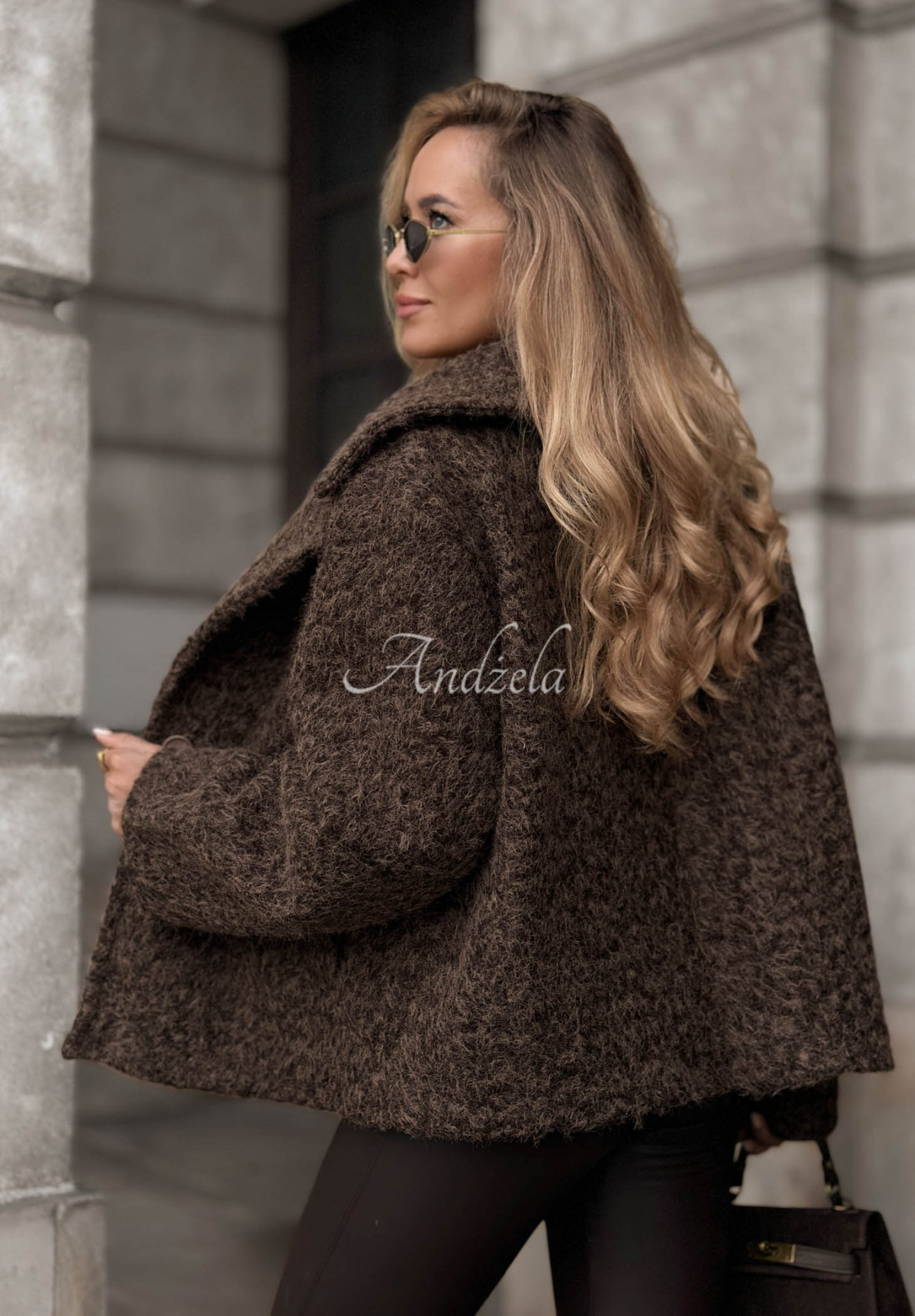 Rainy Avenue Short Shearling Coat with Wool, Chocolate Brown