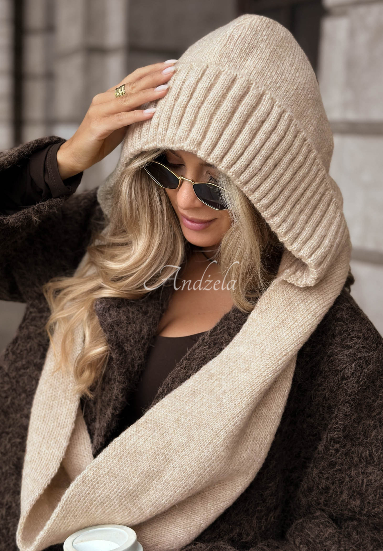 Frosty Charm Beige Balaclava with Tie