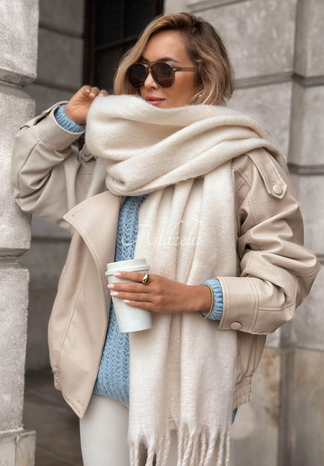 Snow Darling Soft Fringed Scarf in Ecru