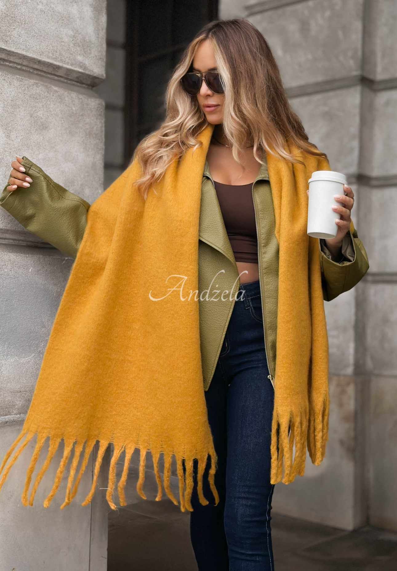Snow Darling Soft Scarf with Fringes, Mustard