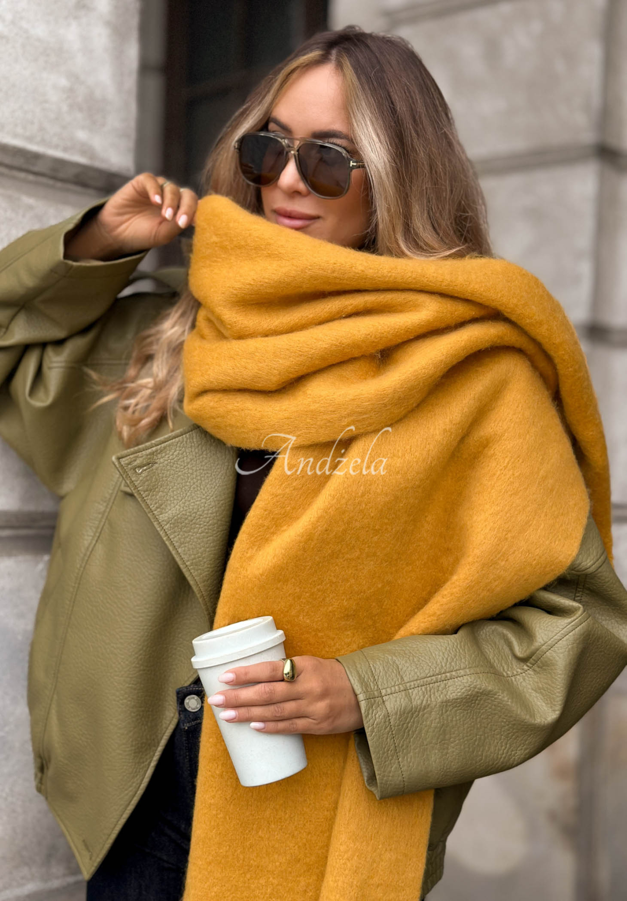 Snow Darling Soft Scarf with Fringes, Mustard