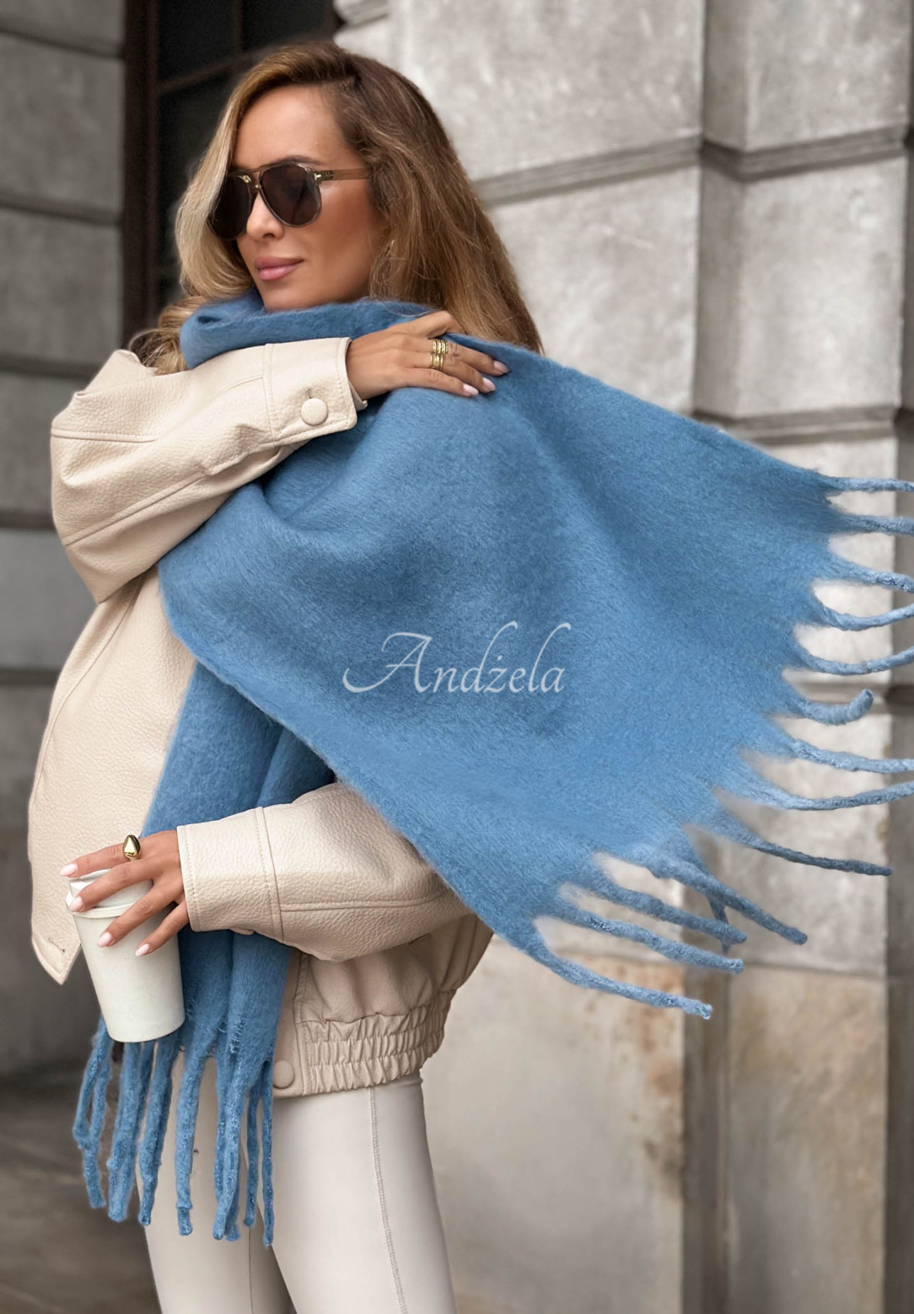 Snow Darling Soft Blue Fringed Scarf