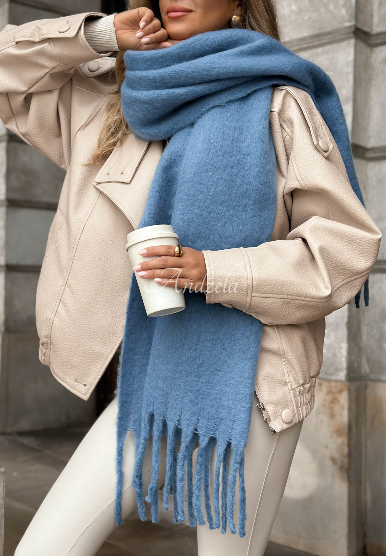 Snow Darling Soft Blue Fringed Scarf