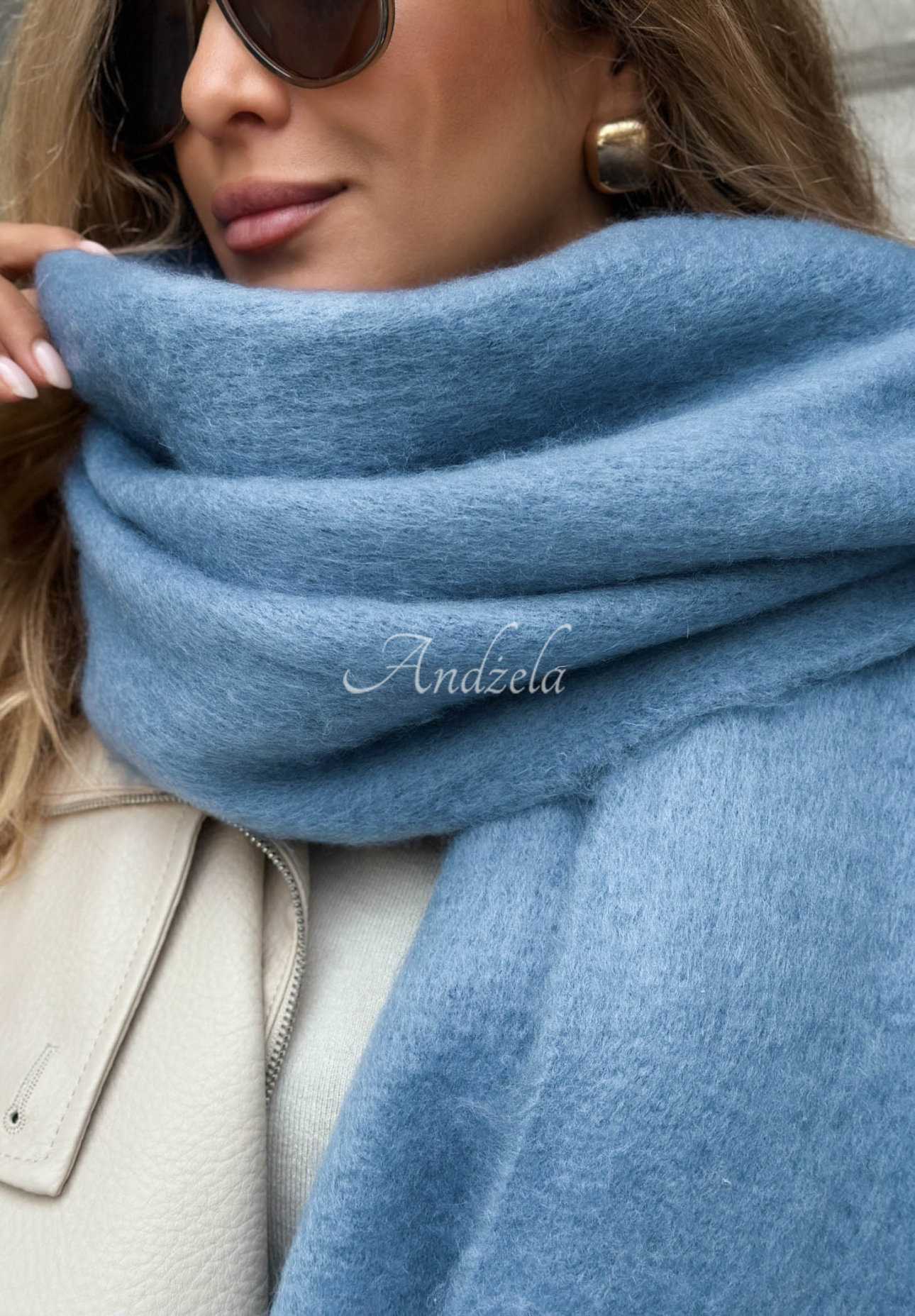 Snow Darling Soft Blue Fringed Scarf