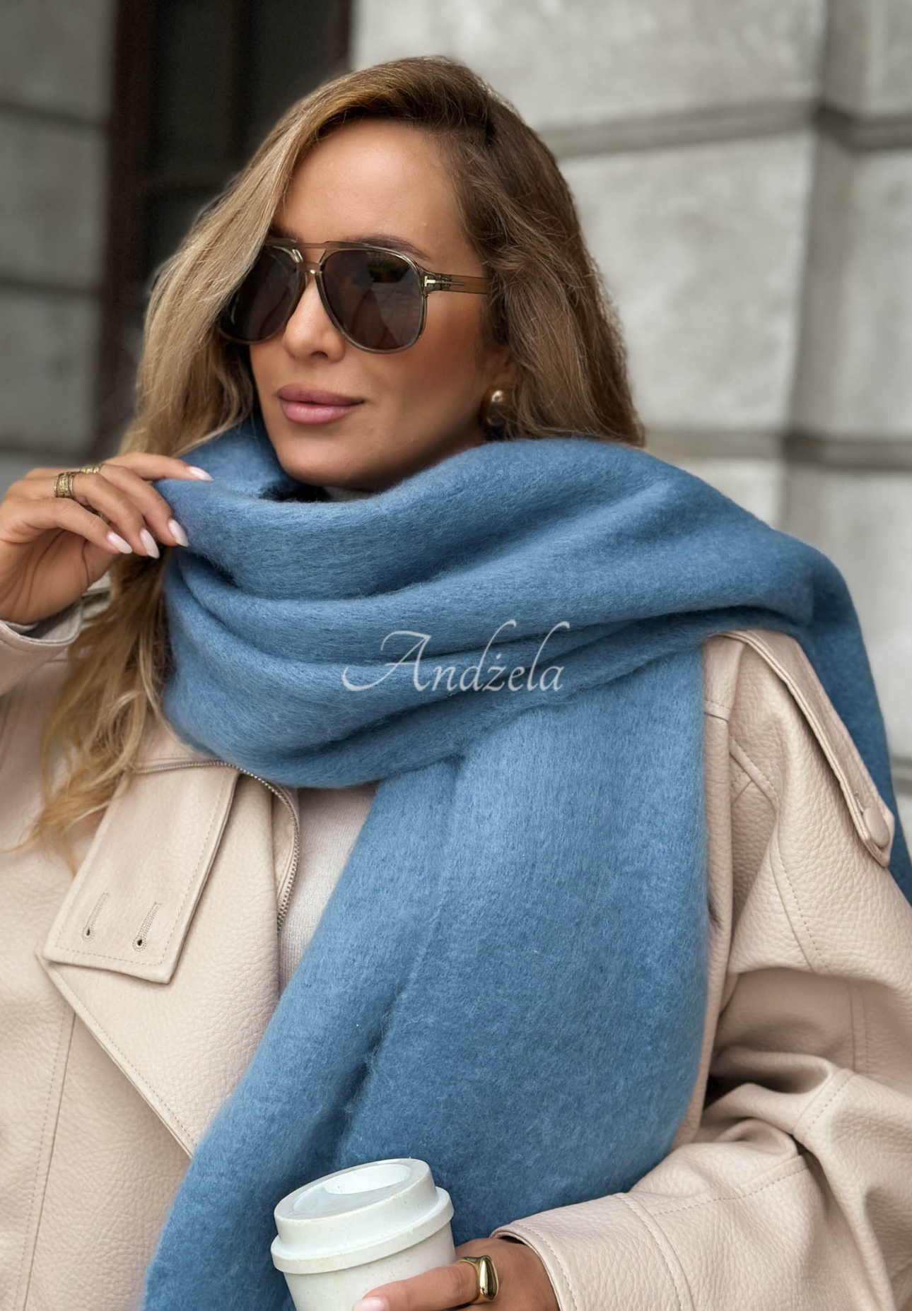 Snow Darling Soft Blue Fringed Scarf