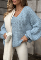 Ozdobnie pleciony sweter oversize Frozen Cotton błękitny